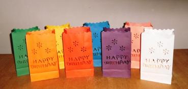 10 Lichttüten "Happy Birthday" bunt für Teelichter
